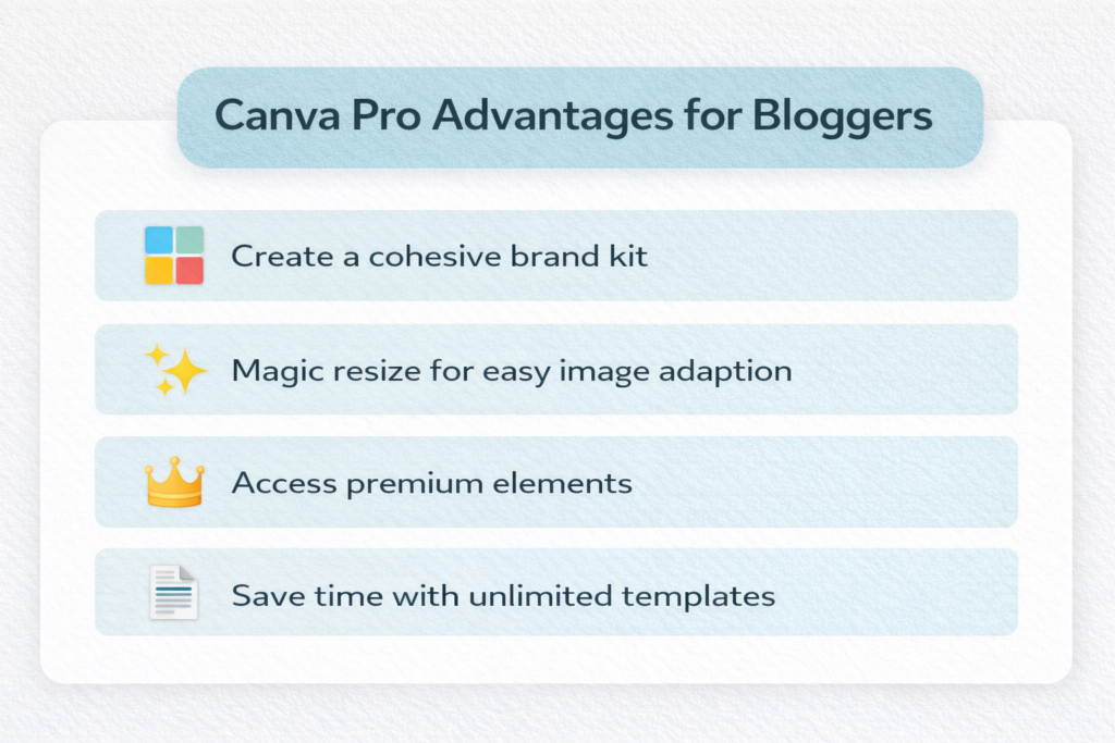 Canva Pro features for bloggers including brand kit, magic resize and premium design elements