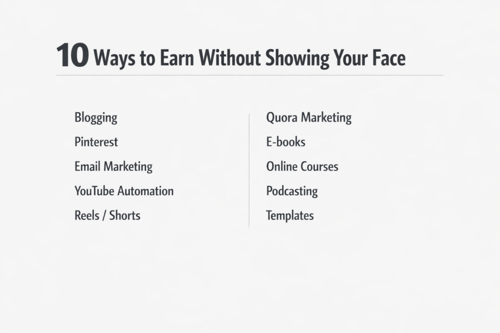 faceless affiliate marketing methods list blogging pinterest youtube email income ideas without showing face