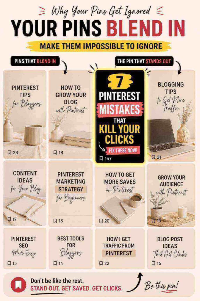 Pinterest feed example showing one standout pin compared to similar pins